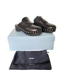 Prada Black Studded Clogs